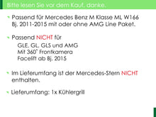 Schwarz Kühlergrill Diamantgrill Front Grill für Mercedes Benz M Klasse ML W166 ML 300 2011-2015 fg97