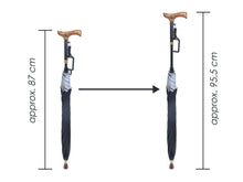 Höhenverstellbar Regenschirm Leicht Stockschirm Schwarz mit Gehstock Gehhilfe