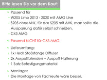 Heckdiffusor Diffusor Auspuff Endrohr Schwarz für Mercedes W205 S205 AMG Line 14-21 di26