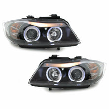 LED Angel Eyes Scheinwerfer mit E-Prüfzeichen Passend für BMW 3er E90 E91 05-08 Schwarz
