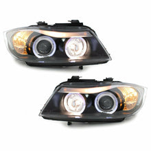 LED Angel Eyes Scheinwerfer mit E-Prüfzeichen Passend für BMW 3er E90 E91 05-08 Schwarz