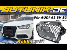 Wabengrill Kühlergrill Grill Schwarz für AUDI A3 8V S3 Vor MOPF 12-16 fg87