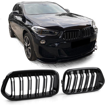 Sport Kühlergrill Doppelsteg  Grill Nieren Schwarz Glanz Passend für BMW X2 F39 ab 18