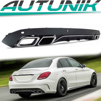 Heckdiffusor Diffusor + Chrom Auspuffspitzen für Mercedes W205 Limousine Avantgarde mit Standard Stoßstange 2014-2022