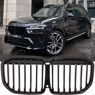 Schwarz Glanz Nieren Grill Kühlergrill Einzelsteg Passend für BMW X7 G07 mit Kamera 19+