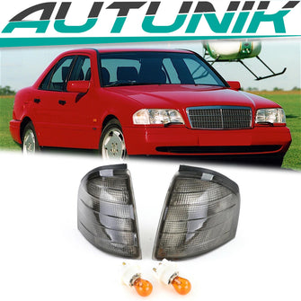 Autunik Seitenblinker Blinker Schwarz Smoke Paar für Mercedes Benz C-Klasse W202 1993-2000