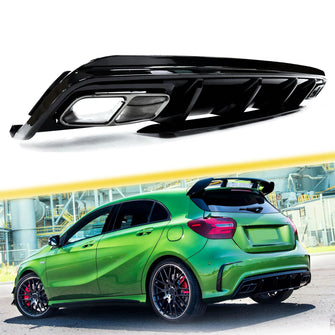 Schwarz Heckdiffusor + Auspuffblenden für Mercedes Benz A-Klasse W176 AMG Line A180 A200 2015-2018 di17