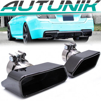 Auspuffblenden Endrohrblende Edelstahl Schwarz 8 Zylinder Optik Passend für BMW 5er F10 F11 520d 520i 6er F12 F13 640d 650i