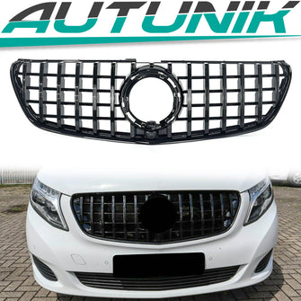 Schwarz Kühlergrill Front Grill für Mercedes V Klasse W447 Facelift mit originalen Diamantgrill 19+