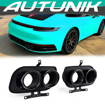Auspuff Blenden Endrohre Doppelrohr Schwarz Oval für Porsche 911 Carrera S 992 ab 2019 et227