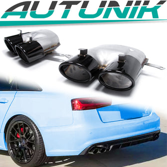 Auspuffblenden Endrohrblenden Endrohre Duplex Glanz Schwarz für AUDI A6 C7 Limo S Line 2015-2018 et131