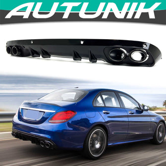 NEU Heckdiffusor Auspuff Blenden Schwarz Glanz für Mercedes C Kl. W205 S205 Seriens. di212