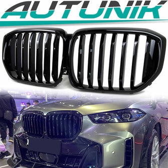 Schwarz Einsteg Frontgrill Kühlergrill Grill Nieren Passend für BMW X5 G05 LCI ab 2024 fg332