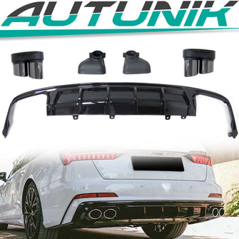 Autunik Schwarz Diffusor Auspuffblenden für AUDI A6 Heckdiffusor S6 C8 Limo Avant S-Line 18+ di92