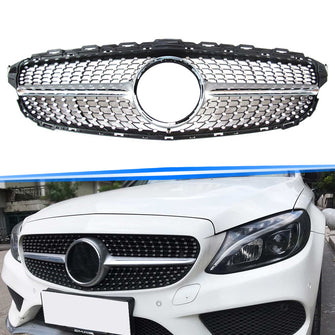 Silber Kühlergrill Grill Diamantgrill für Mercedes C43 AMG C-Klasse W205 A205 S205 C205 2014-2018 pz127