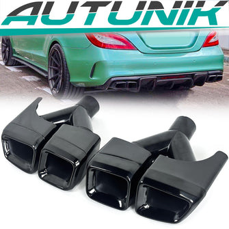 Auspuffblende Endrohr Blenden Y Eckig Schwarz für Mercedes CLS C218 C219 W221 S63 AMG