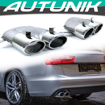 Auspuffblenden Endrohre Duplex Silber für Audi A6 4G C7 S Line Limosine Avant 2015-2018