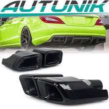Auspuffblende Endrohr Blenden Y Eckig Schwarz für Mercedes CLS C218 C219 W221 S63 AMG