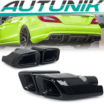 Auspuffblende Endrohr Blenden Y Eckig Schwarz für Mercedes CLS C218 C219 W221 S63 AMG