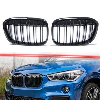 Kühlergrill Nieren Grille Grill Doppelsteg Schwarz Glanz Passend für BMW X1 F48 2014-2019 fg52