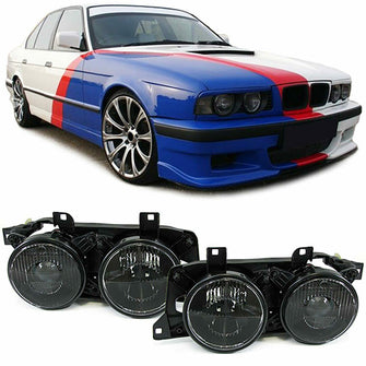 Scheinwerfer mit E-Prüfzeichen Paar Schwarz Passend für BMW 5er E34 7er E32 1988-1995